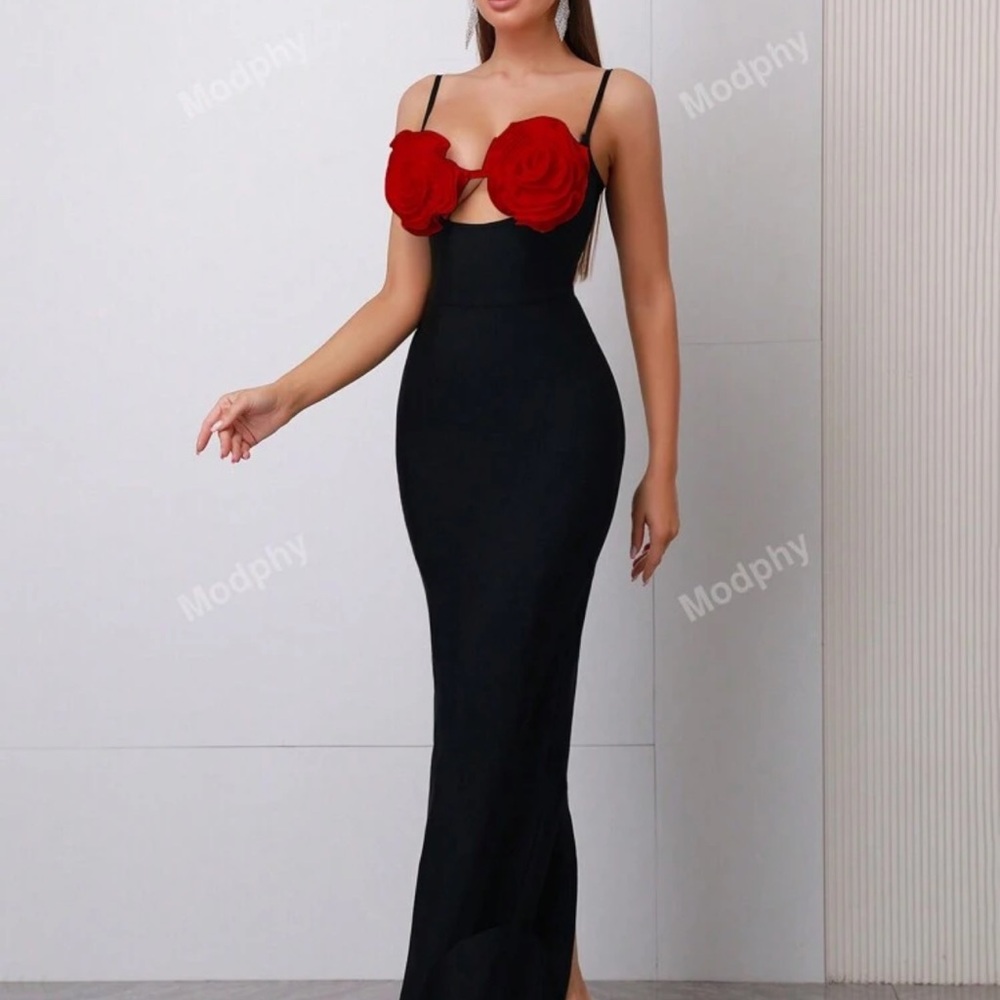 Gorgeous Elegant Black and Red Floral Dress